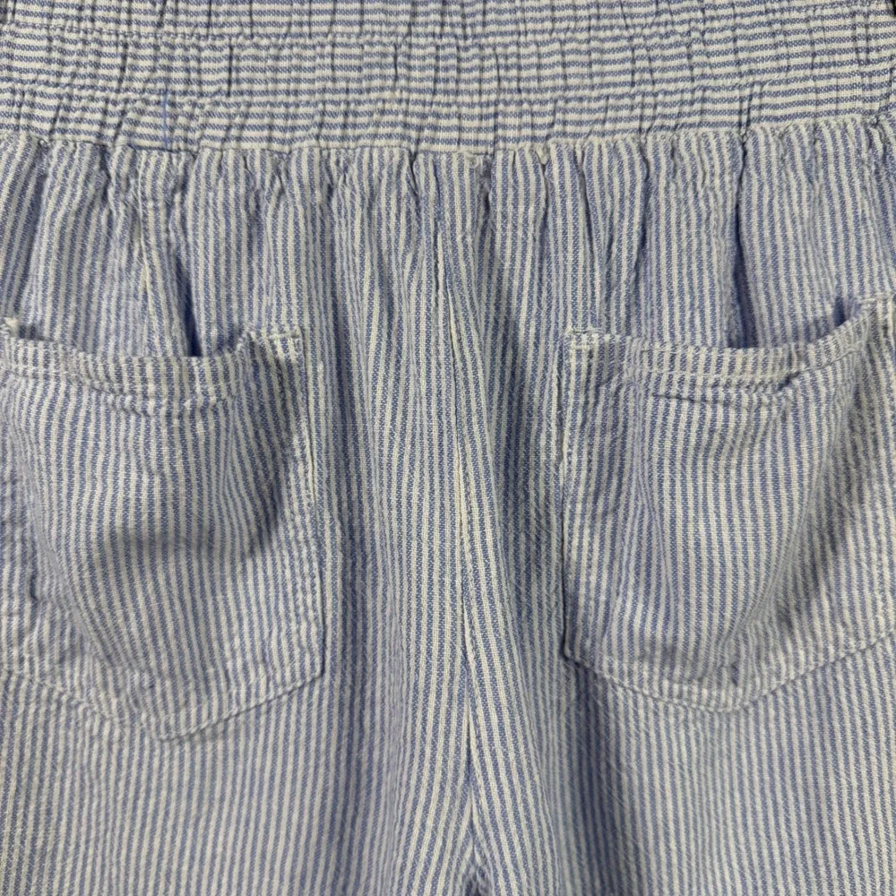 Per Se Womens Blue White Striped Linen Blend Drawstring Shorts Cuffed Hem